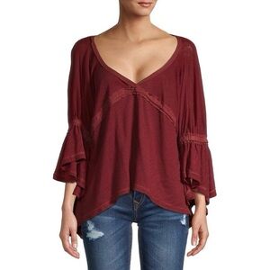 Free People Sand Storm Knit Top In Sanguine Burgundy Red Size XSmall
